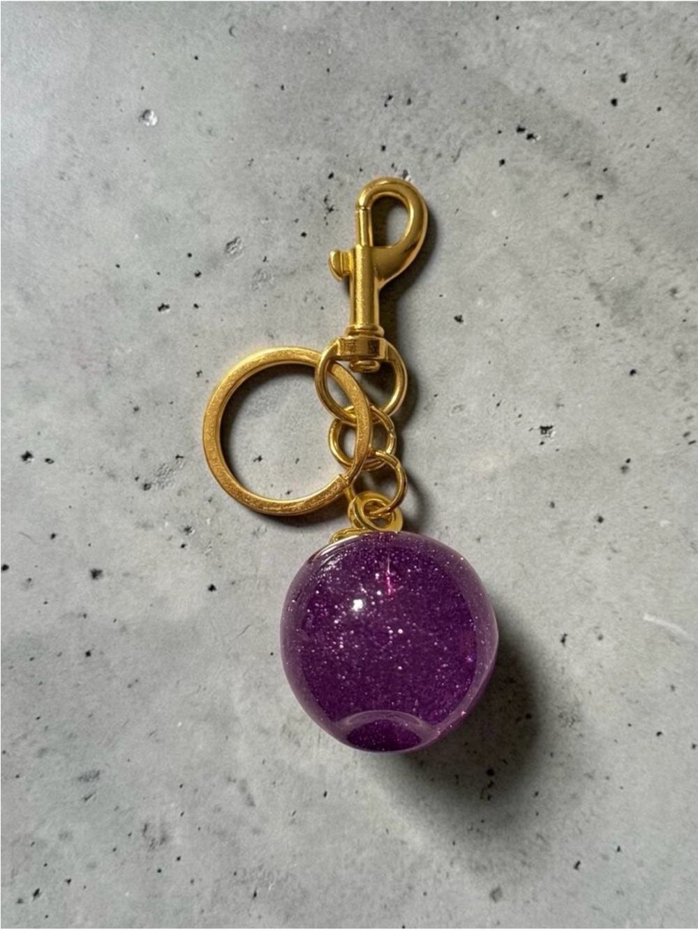 Gold Keychain with Purple Glitter Apple